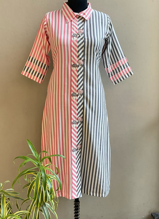 PINK AND GREY CROSIA PATCHED ALINE DRESS
