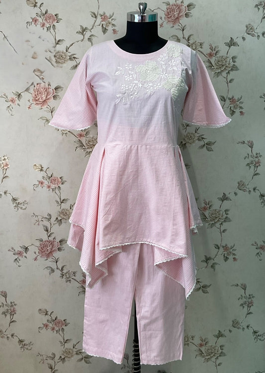 LIGHT PINK THREAD EMBROIDERED COORD SET