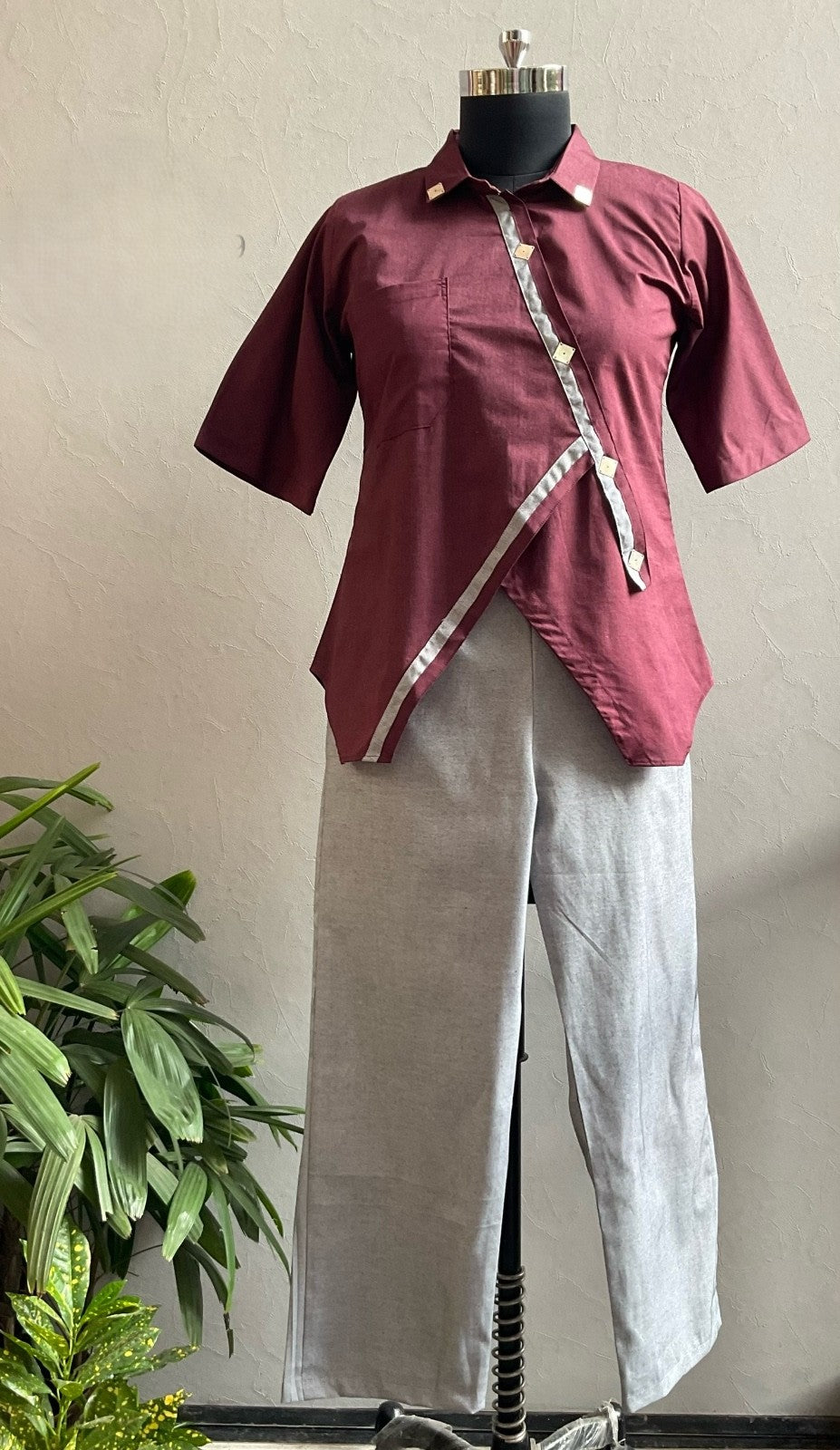 MAROON METAL EMBELLISHED COORD SET