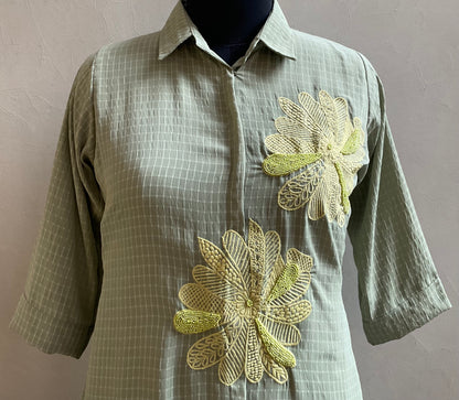 PISTA GREEN FLORAL EMBROIDERED COORD SET