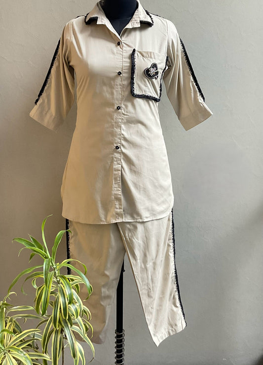 LIGHT BEIGE LACED CO-ORD SET