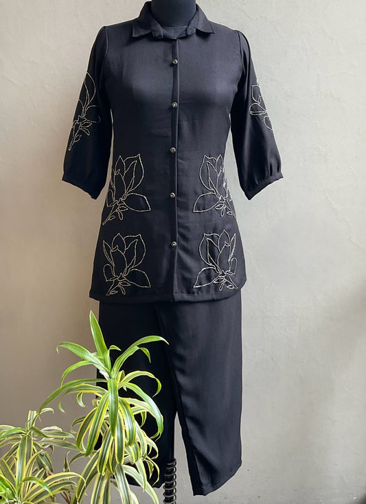 BLACK CUTDANA HAND EMBROIDERED CO-ORD SET