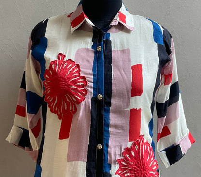 MULTI COLOR MUSLIN FLORAL PATCHED COORD SET