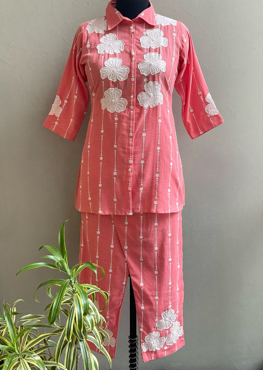 PEACH APPLIQUE CO-ORD SET