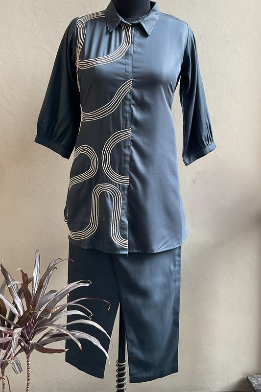 DARK GREY ONE SIDED DORI WORKED COORD SET