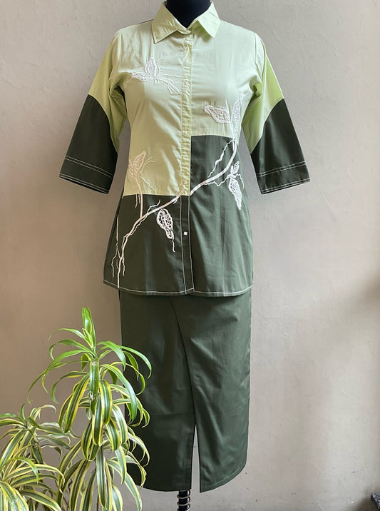 MEHENDI GREEN DUET EMBROIDERED CO-ORD SET