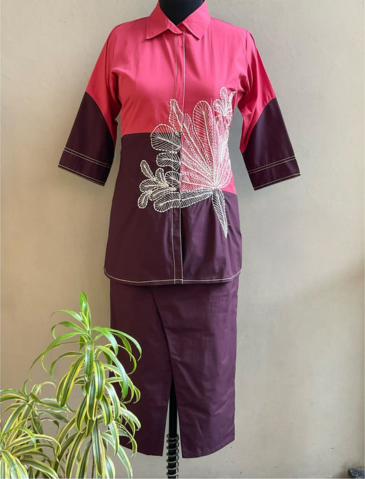 ROSE WINE BEADS EMBROIDERED CO-ORD SET