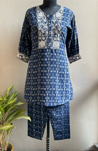 NAVY BLUE IKKAT THREAD EMBROIDRED COORD SET