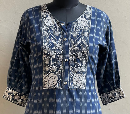 NAVY BLUE IKKAT THREAD EMBROIDRED COORD SET