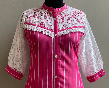 PINK STRIPE LACED COORD SET