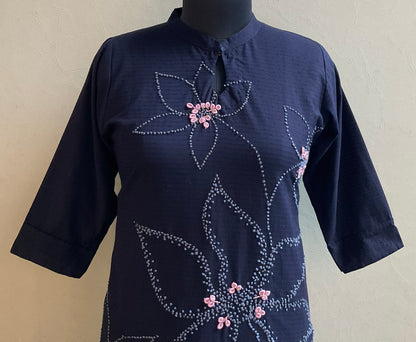 NAVY BLUE FRENCH KNOT KURTA PANT