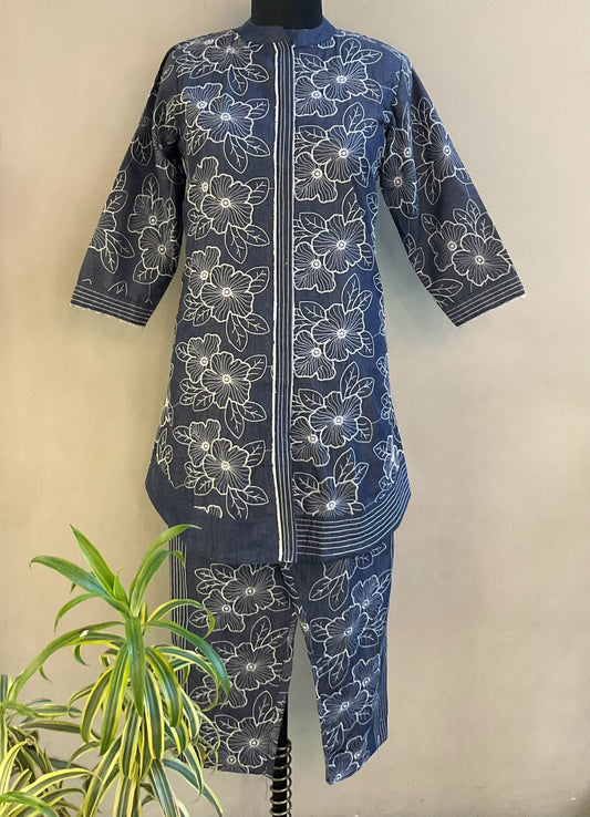 DENIM EMBROIDERED COORD SET