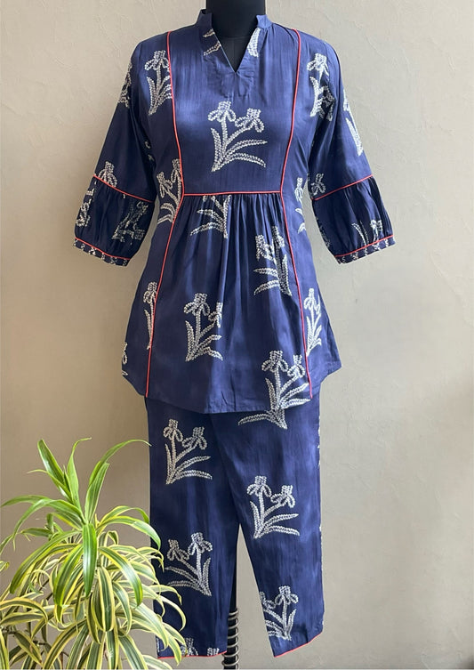 NAVY YOLK PLEATED CO-ORD SET