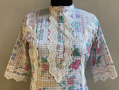 CHECK FLAX CLOTH LACED KURTA PANT