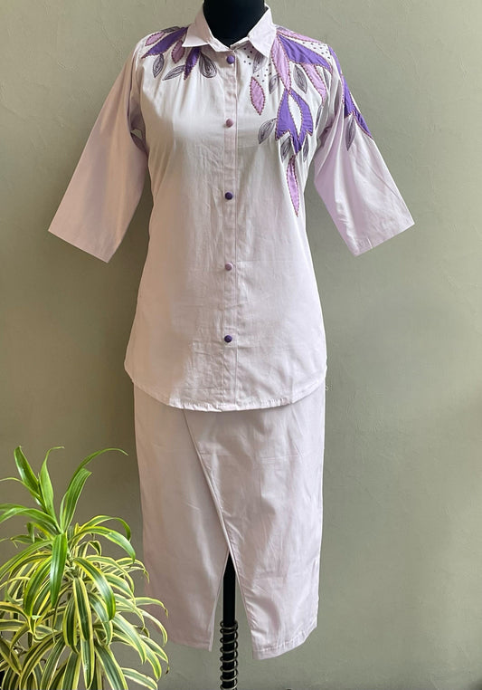 LIGHT PURPLE APPLIQUE & THREAD EMBROIDERED CO-ORD SET