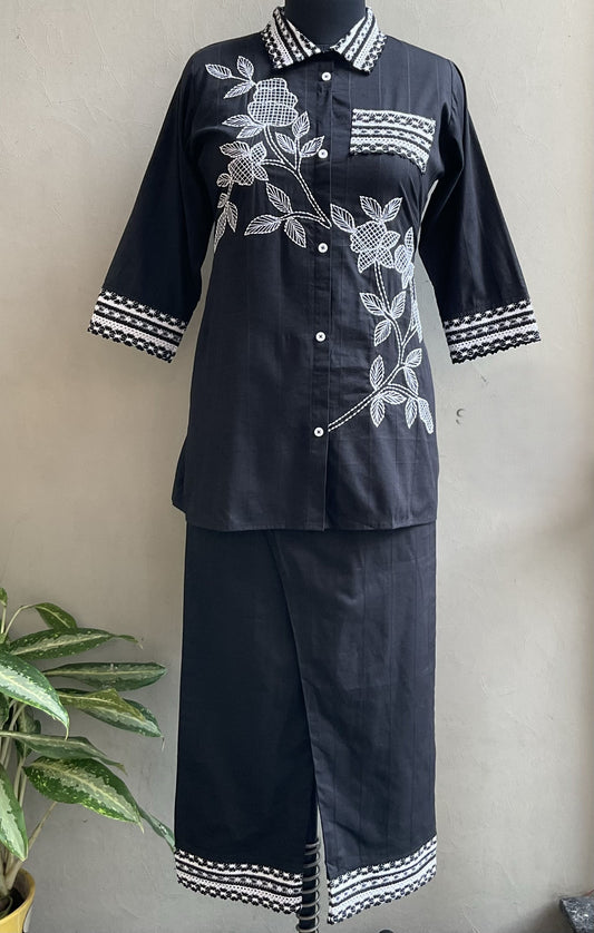 BLACK THREAD EMBROIDERED COORD SET