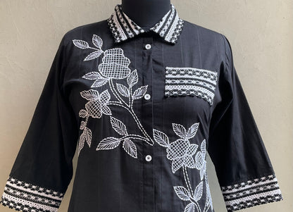 BLACK THREAD EMBROIDERED COORD SET