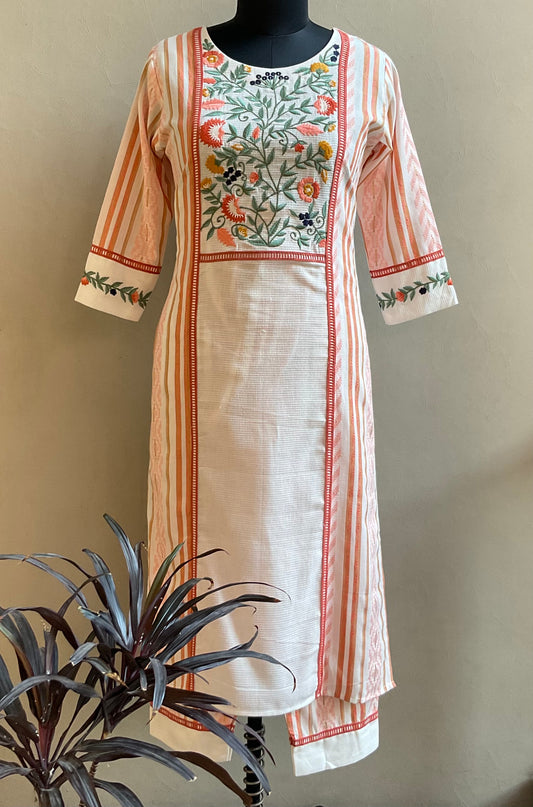 PEACH THREAD EMBROIDERED KURTA PANT