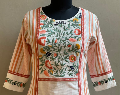 PEACH THREAD EMBROIDERED KURTA PANT