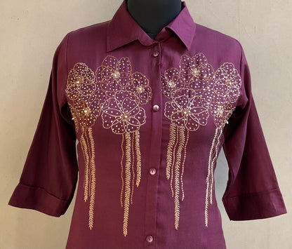 WINE THREAD EMBROIDERED COORD SET