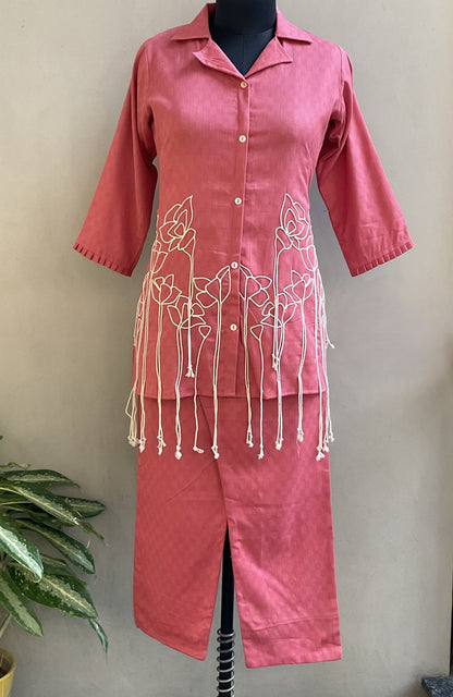 CARROT PINK DORI DETAILING COORD SET