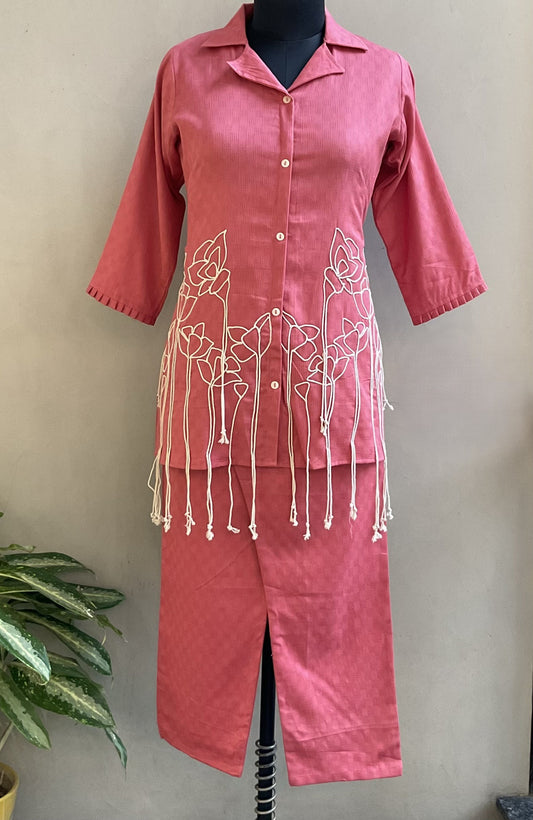 CARROT PINK DORI DETAILING COORD SET
