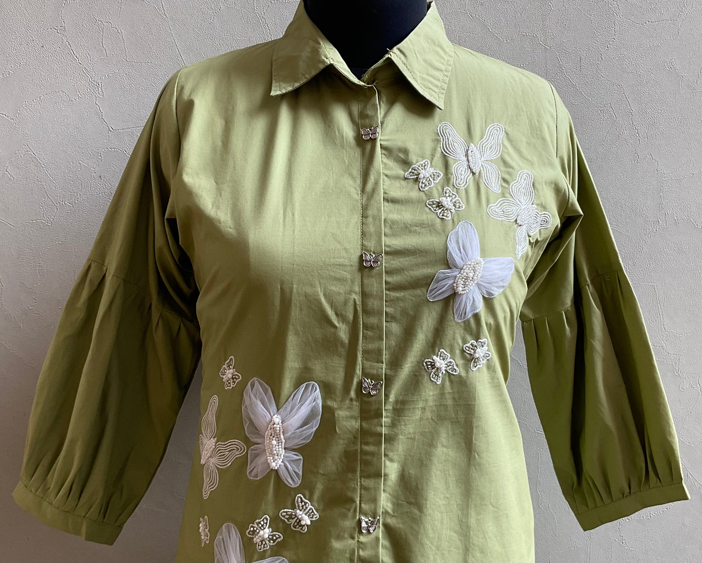 GREEN BUTTERFLY PATCHED COORD SET