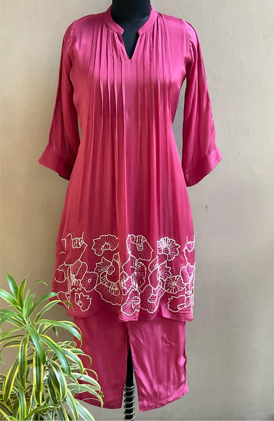 ONION PINK HEAVY BEADS EMBROIDERED COORD SET