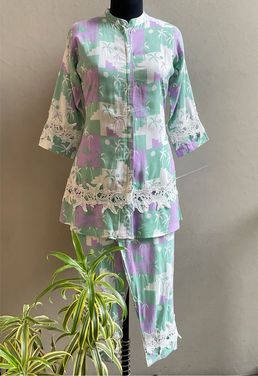 MINT GREEN PRINTED LACED CO-ORD SET