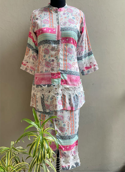 LIGHT PINK PRINTED LACED CO-ORD SET