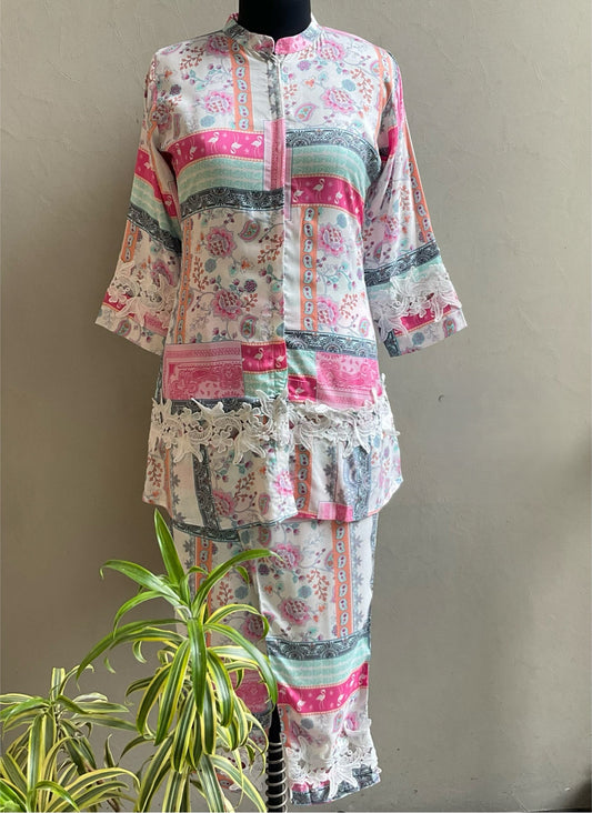 LIGHT PINK PRINTED LACED CO-ORD SET
