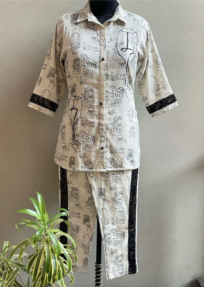 OFF WHITE LINEN SEQUENCE LACED COORD SET