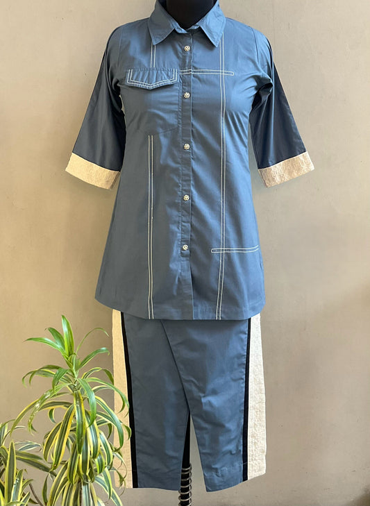 GREY POPLIN ANCHORED COORD SET