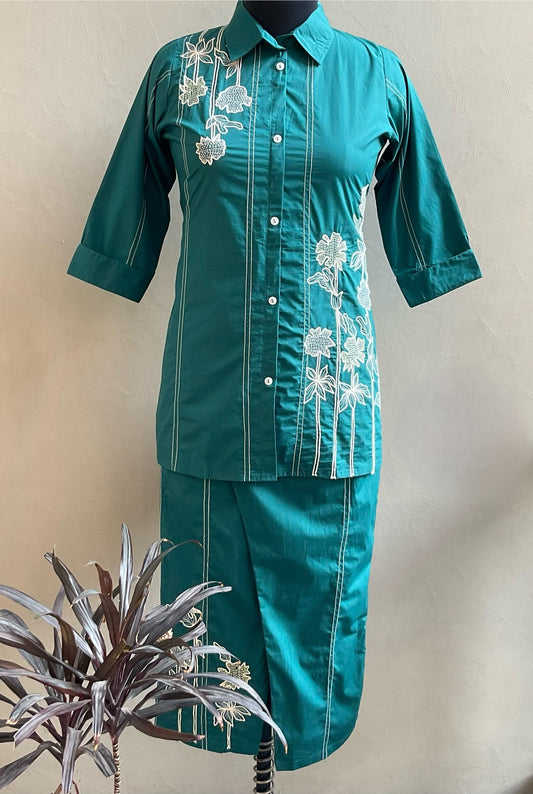 RAMA GREEN THREAD EMBROIDERED COORD SET