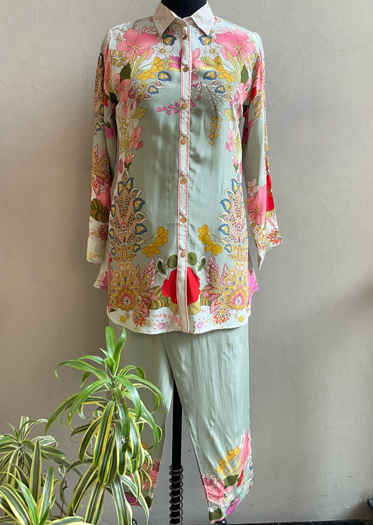 PISTA GREEN DIGITAL PRINTED METAL EMBELLISHED CO-ORD SET