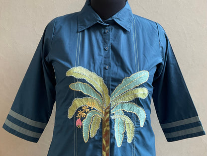 TEAL BLUE THREAD EMBROIDERED COORD SET