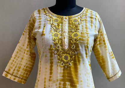 MUSTARD TIE & DIE EMBROIDERED KURTA PANT