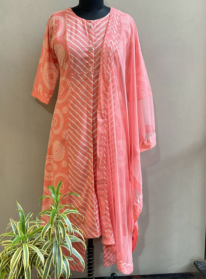 LIGHT PEACH LEHERIYA KURTA SET