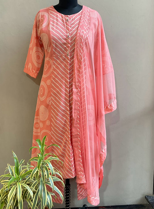 LIGHT PEACH LEHERIYA KURTA SET