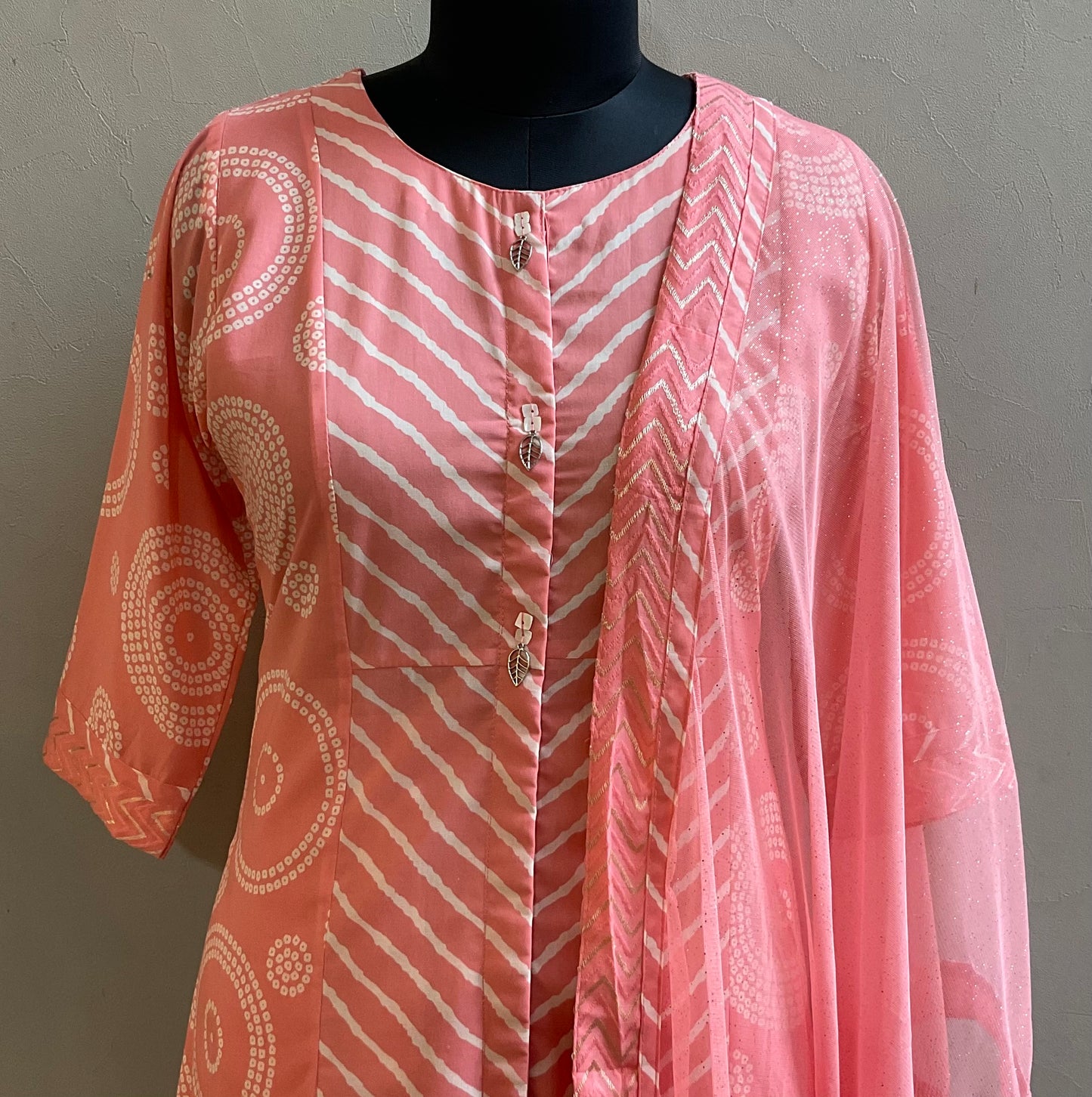 LIGHT PEACH LEHERIYA KURTA SET