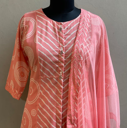 LIGHT PEACH LEHERIYA KURTA SET