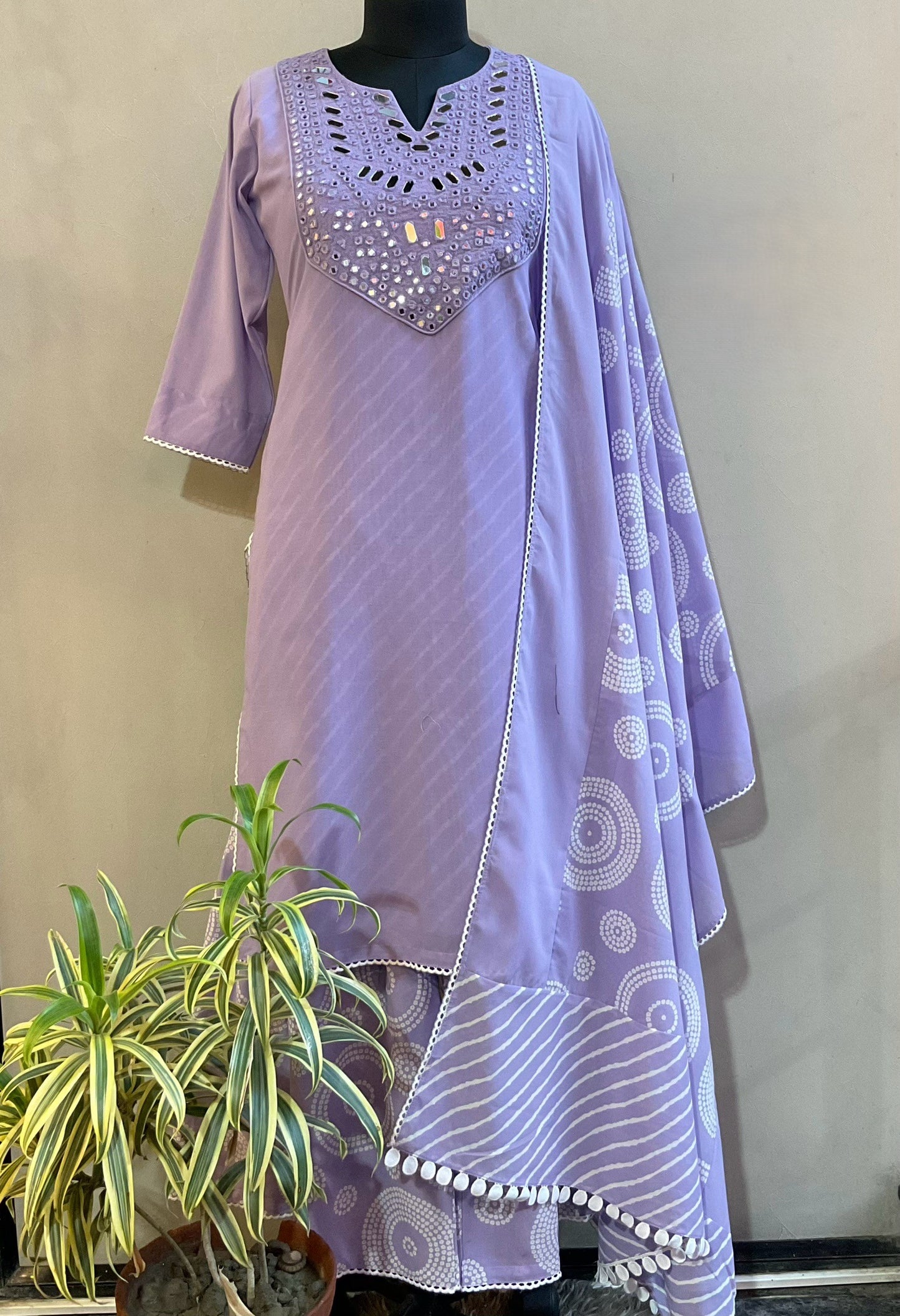 MAUVE HEAVY MIRROR WORK KURTA SET