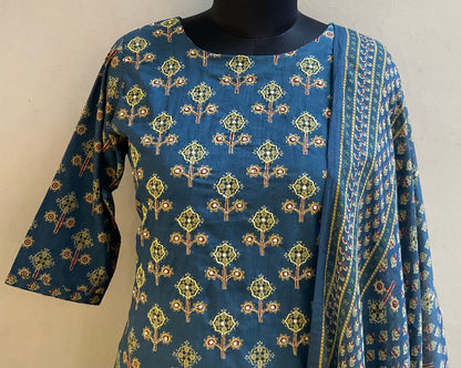 TEAL BLUE EMBROIDERED KURTA SET