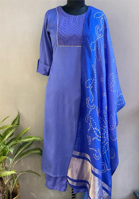 BLUE SEQUENCED EMBROIDERED KURTA SET