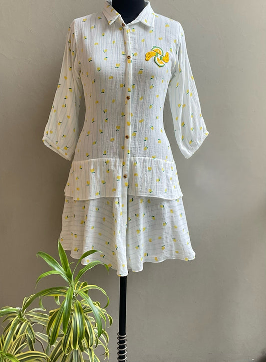 WHITE BANANA & MELON EMBROIDERED TUNIC