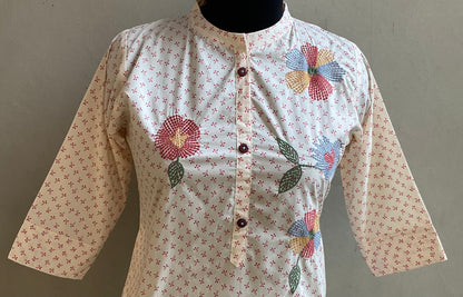 CREAM THREAD EMBROIDERED STRAIGHT KURTI