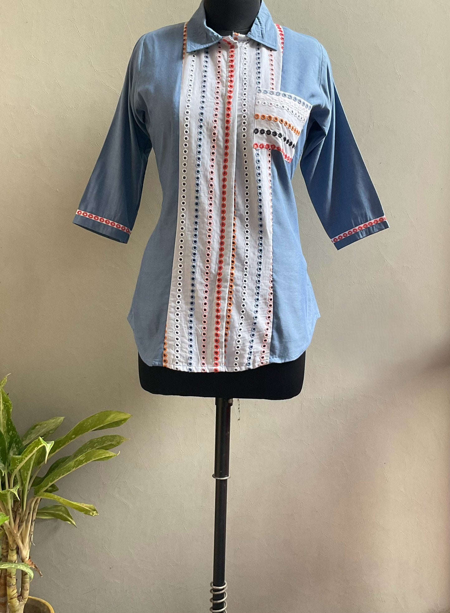 DENIM WITH HAKOBA WORKED TOP