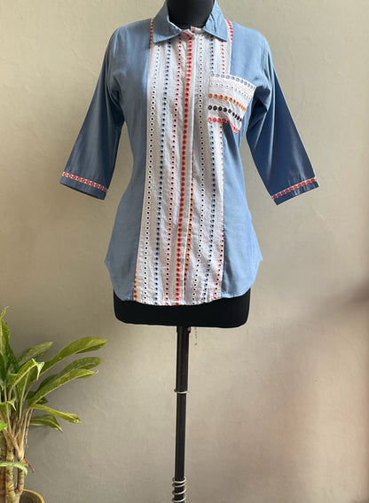 DENIM WITH HAKOBA WORKED TOP