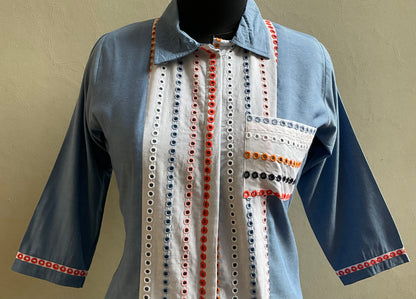 DENIM WITH HAKOBA WORKED TOP