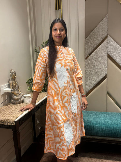 ORANGE APPLIQUE WORKED ALINE DRESS